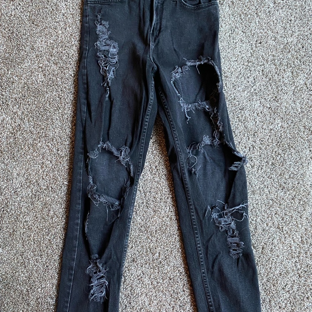 Vibrant Black Distressed Skinny Jeans